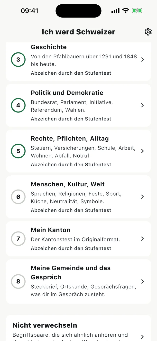 Acht Stufen, alle offen
